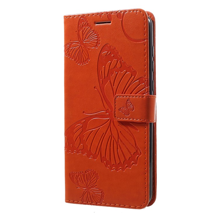 Imprinted Butterfly PU Leather Folio Flip Cover with Wallet Stand for Motorola Moto G7/G7 Plus - Orange-2