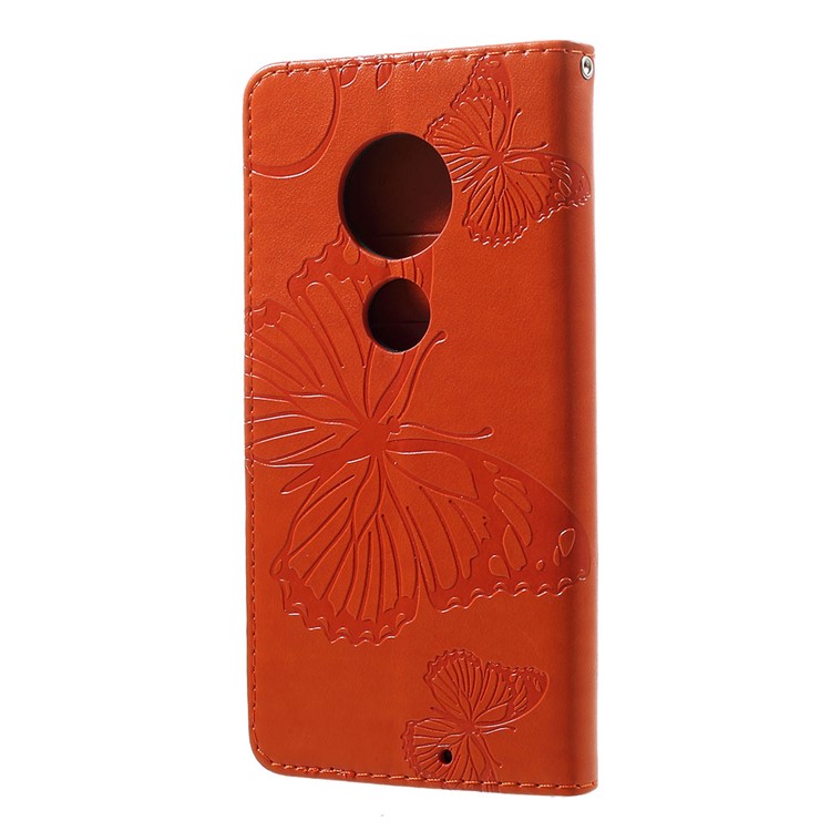 Imprinted Butterfly PU Leather Folio Flip Cover with Wallet Stand for Motorola Moto G7/G7 Plus - Orange-3