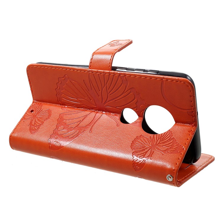 Imprinted Butterfly PU Leather Folio Flip Cover with Wallet Stand for Motorola Moto G7/G7 Plus - Orange-4