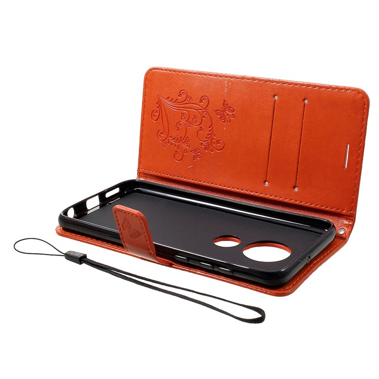 Imprinted Butterfly PU Leather Folio Flip Cover with Wallet Stand for Motorola Moto G7/G7 Plus - Orange-5
