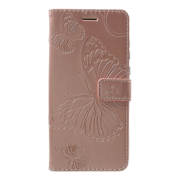 Imprinted Butterfly PU Leather Folio Flip Cover with Wallet Stand for Motorola Moto G7/G7 Plus - Rose Gold-1