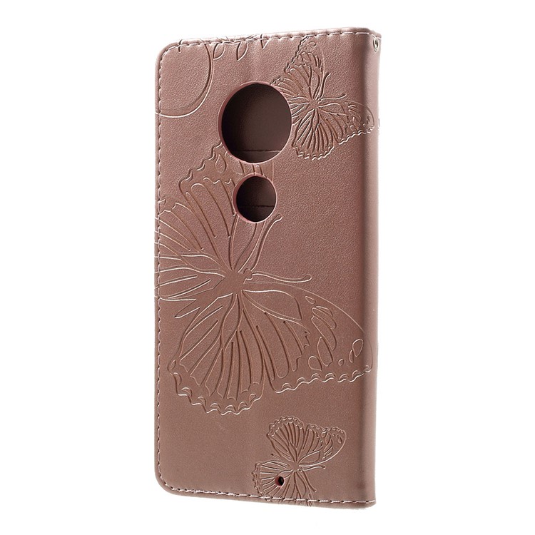 Imprinted Butterfly PU Leather Folio Flip Cover with Wallet Stand for Motorola Moto G7/G7 Plus - Rose Gold-3