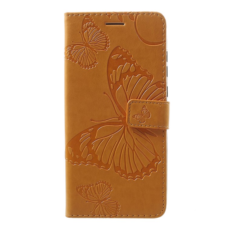 Imprinted Butterfly PU Leather Folio Flip Cover with Wallet Stand for Motorola Moto G7/G7 Plus - Yellow-1