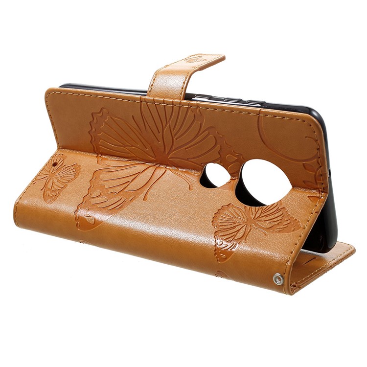 Imprinted Butterfly PU Leather Folio Flip Cover with Wallet Stand for Motorola Moto G7/G7 Plus - Yellow-4