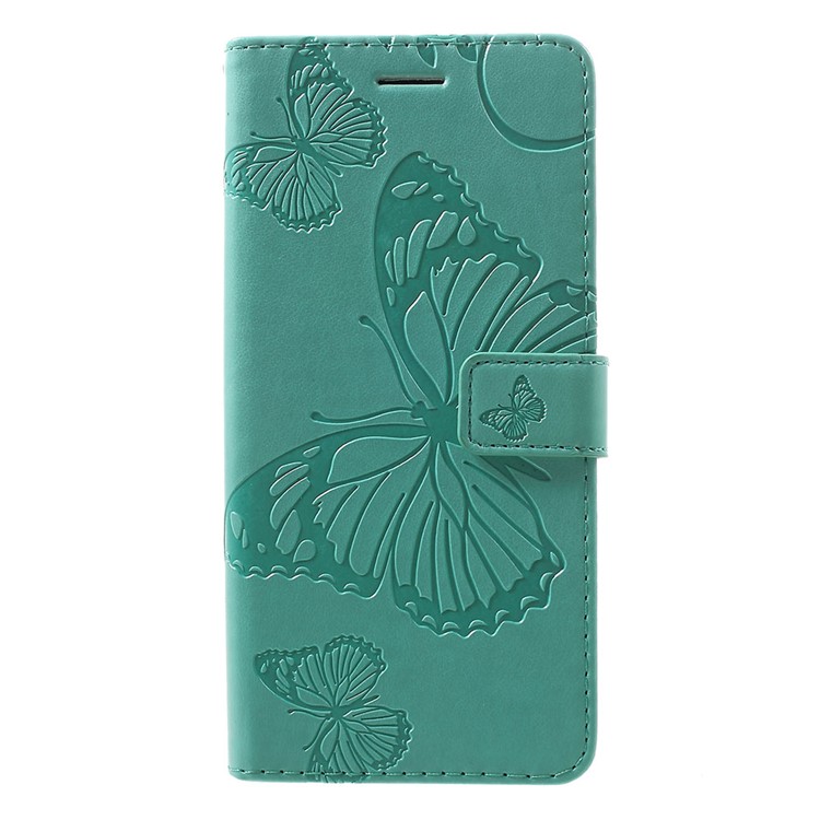 Imprinted Butterfly PU Leather Folio Flip Cover with Wallet Stand for Motorola Moto G7/G7 Plus - Cyan-1