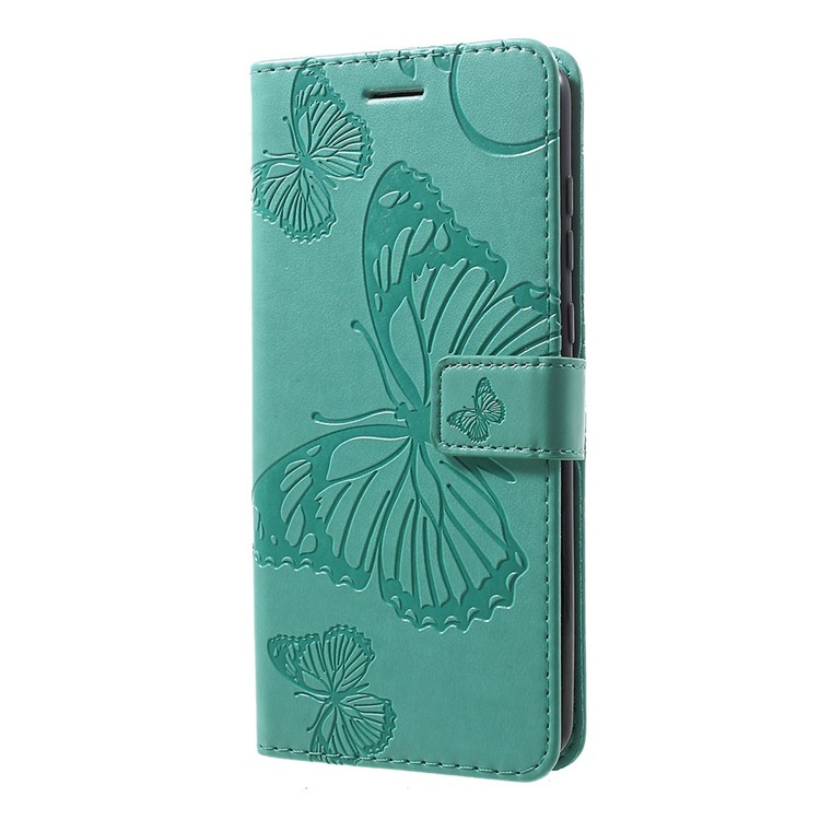 Imprinted Butterfly PU Leather Folio Flip Cover with Wallet Stand for Motorola Moto G7/G7 Plus - Cyan-2
