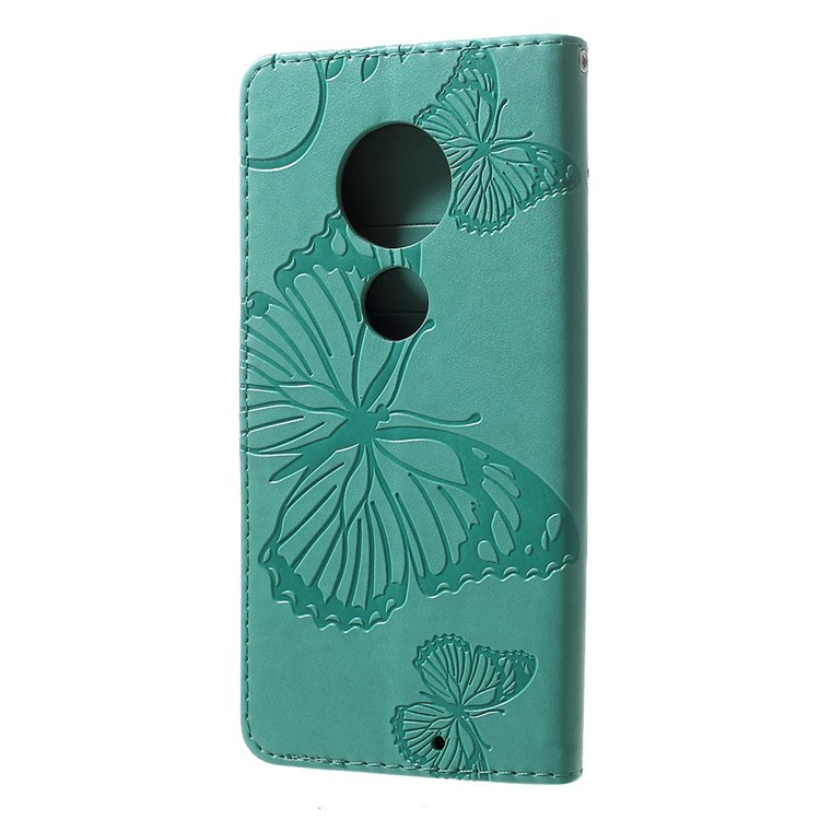Imprinted Butterfly PU Leather Folio Flip Cover with Wallet Stand for Motorola Moto G7/G7 Plus - Cyan-3