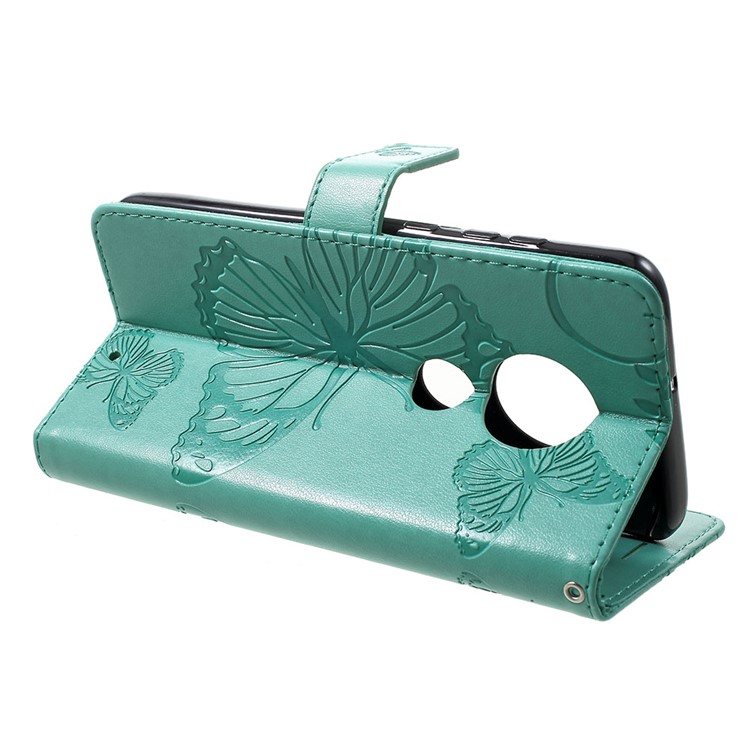 Imprinted Butterfly PU Leather Folio Flip Cover with Wallet Stand for Motorola Moto G7/G7 Plus - Cyan-4