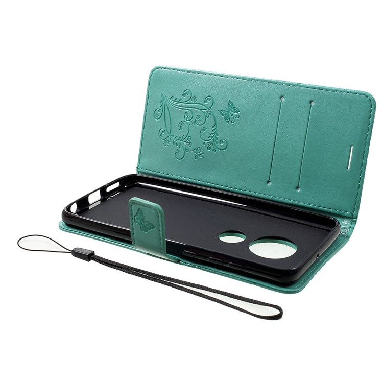 Imprinted Butterfly PU Leather Folio Flip Cover with Wallet Stand for Motorola Moto G7/G7 Plus - Cyan-5