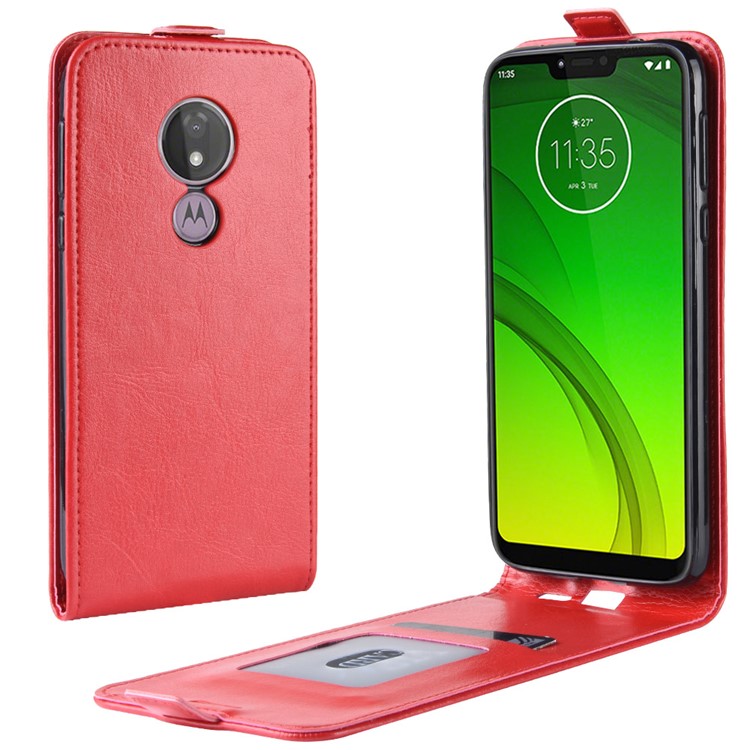 Crazy Horse Vertical Flip PU Leather Protection Shell for Motorola Moto G7 Power (US Version) - Red-1