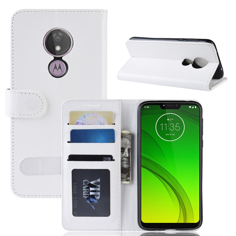 Crazy Horse PU Leather Wallet Phone Casing for Motorola Moto G7 Power (US Version) - White-1