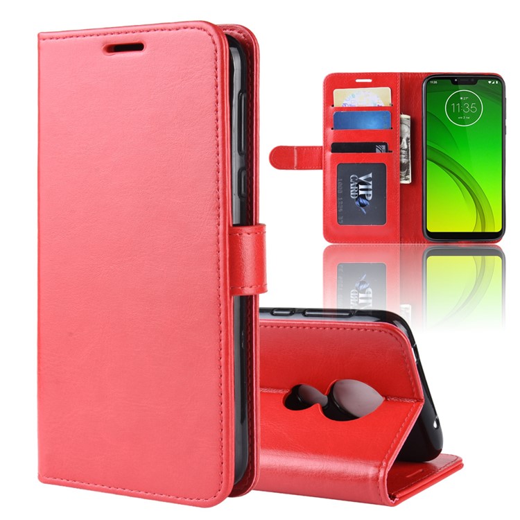 Crazy Horse PU Leather Wallet Phone Casing for Motorola Moto G7 Power (US Version) - Red-2