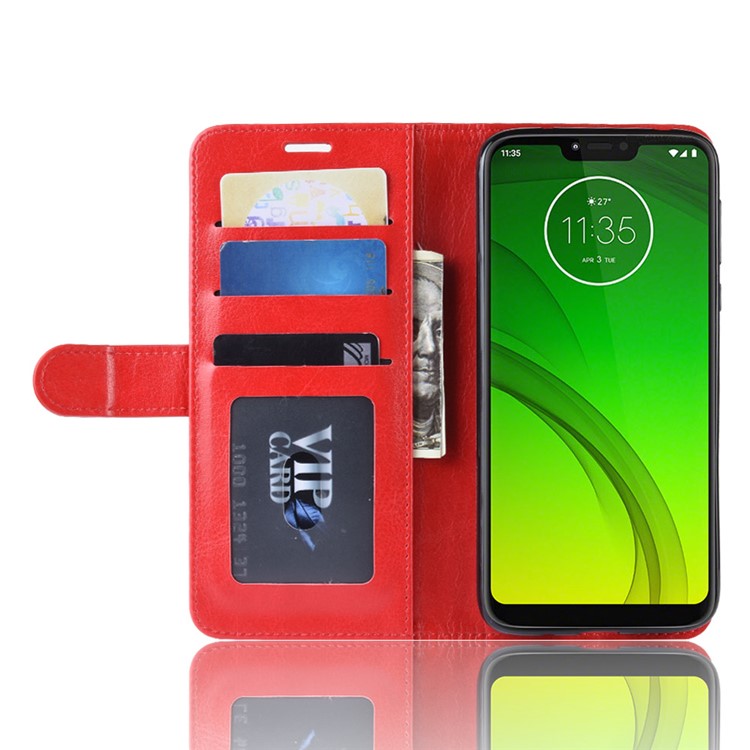 Crazy Horse PU Leather Wallet Phone Casing for Motorola Moto G7 Power (US Version) - Red-6