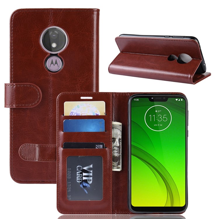 Crazy Horse PU Leather Wallet Phone Casing for Motorola Moto G7 Power (US Version) - Brown-1