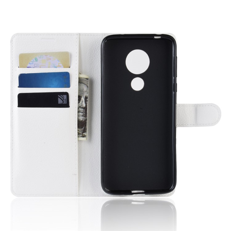 Litchi Skin PU Leather Phone Shell with Stand Wallet for Motorola Moto G7 Power (US Version) - White-3