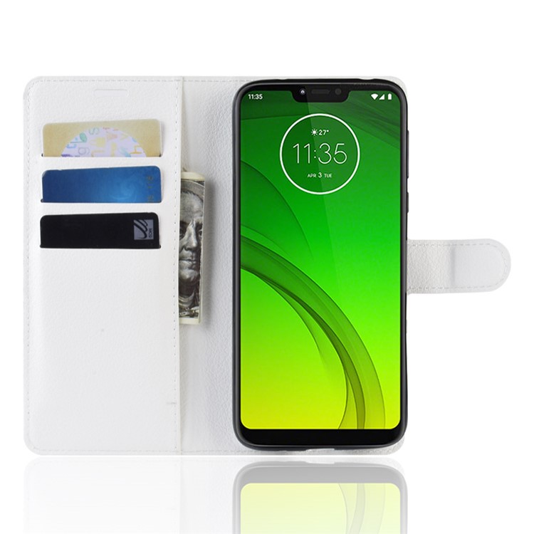 Litchi Skin PU Leather Phone Shell with Stand Wallet for Motorola Moto G7 Power (US Version) - White-4