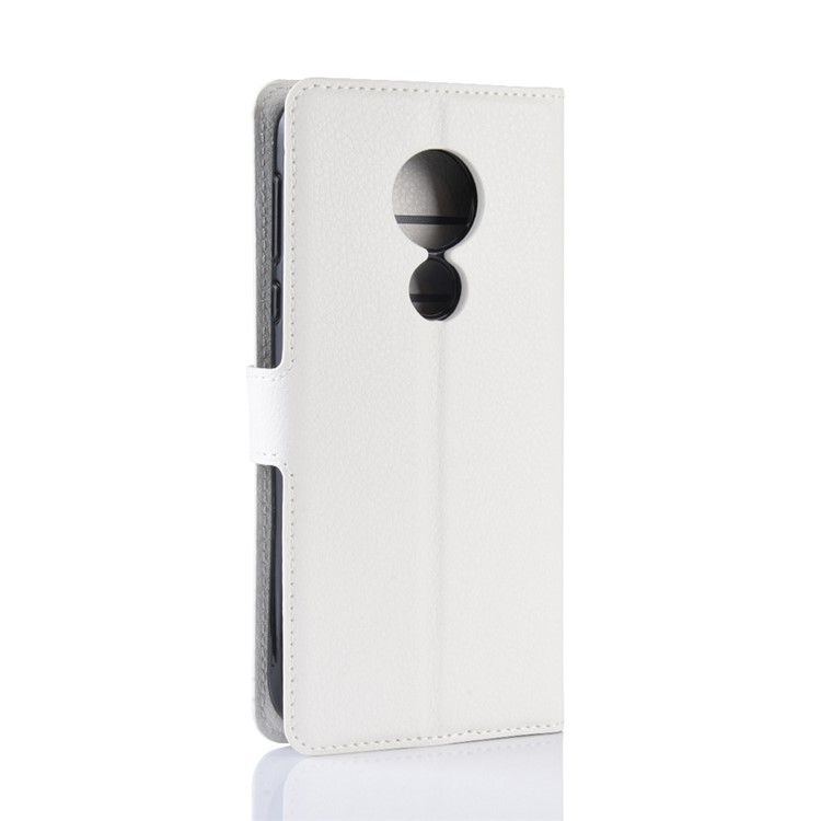 Litchi Skin PU Leather Phone Shell with Stand Wallet for Motorola Moto G7 Power (US Version) - White-6