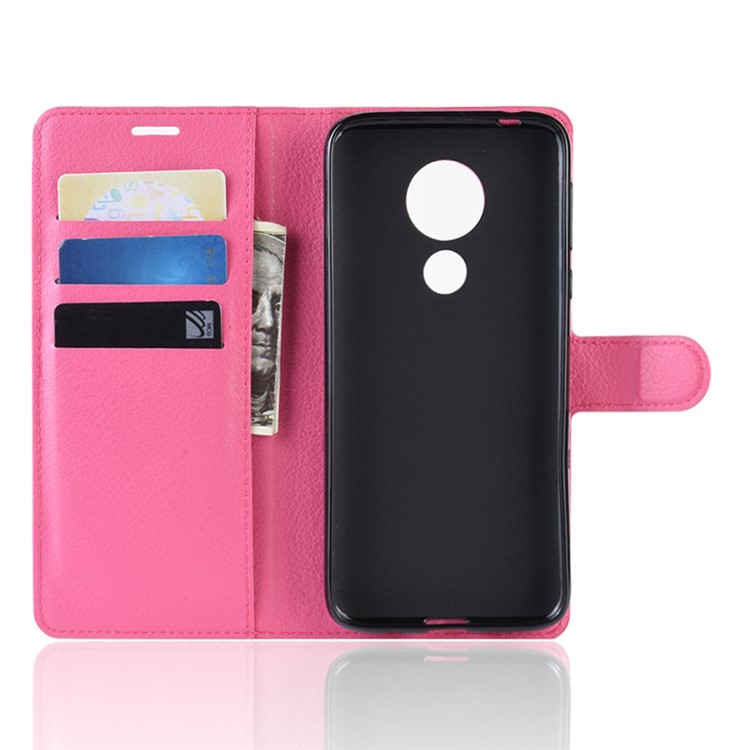 Litchi Skin PU Leather Phone Shell with Stand Wallet for Motorola Moto G7 Power (US Version) - Rose-3