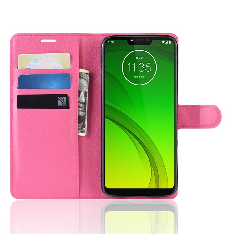 Litchi Skin PU Leather Phone Shell with Stand Wallet for Motorola Moto G7 Power (US Version) - Rose-4