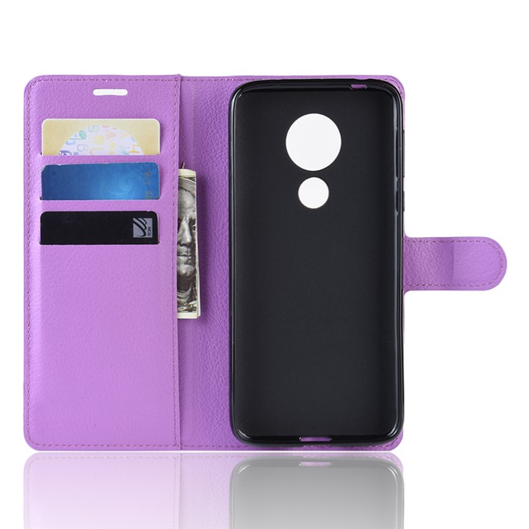Litchi Skin PU Leather Phone Shell with Stand Wallet for Motorola Moto G7 Power (US Version) - Purple-3