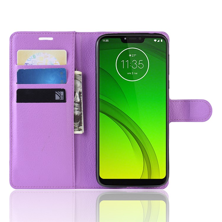 Litchi Skin PU Leather Phone Shell with Stand Wallet for Motorola Moto G7 Power (US Version) - Purple-4