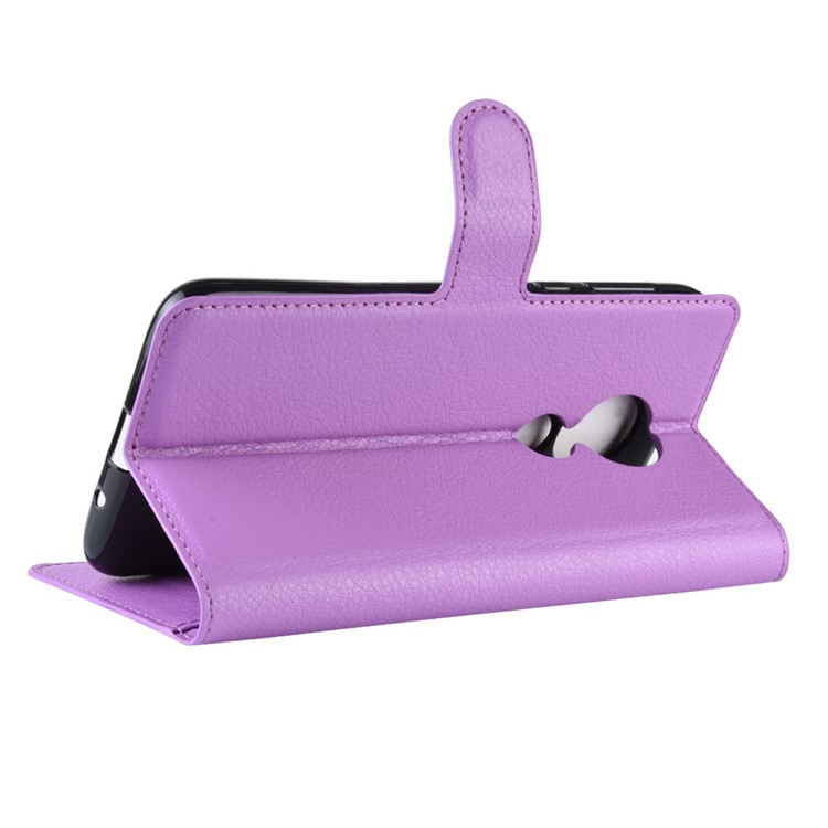 Litchi Skin PU Leather Phone Shell with Stand Wallet for Motorola Moto G7 Power (US Version) - Purple-5