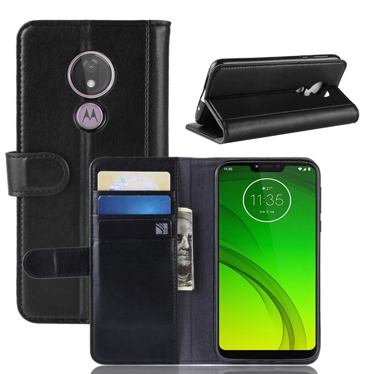 Split Leather Wallet Stand Phone Shell for Motorola Moto G7 Power (US Version) - Black-1