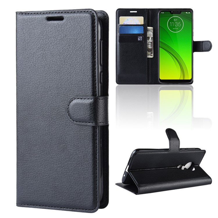 Litchi Skin PU Leather Wallet Stand Phone Cover for Motorola Moto G7 Power (EU Version) - Black-2