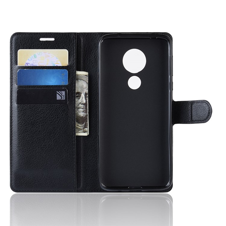 Litchi Skin PU Leather Wallet Stand Phone Cover for Motorola Moto G7 Power (EU Version) - Black-4