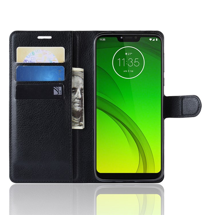 Litchi Skin PU Leather Wallet Stand Phone Cover for Motorola Moto G7 Power (EU Version) - Black-5