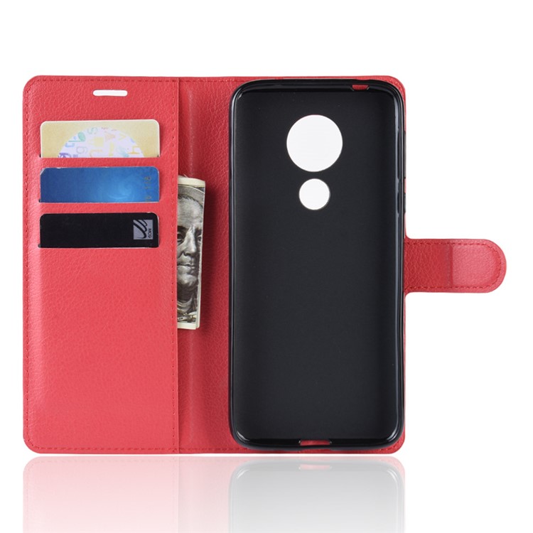Litchi Skin PU Leather Wallet Stand Phone Cover for Motorola Moto G7 Power (EU Version) - Red-3