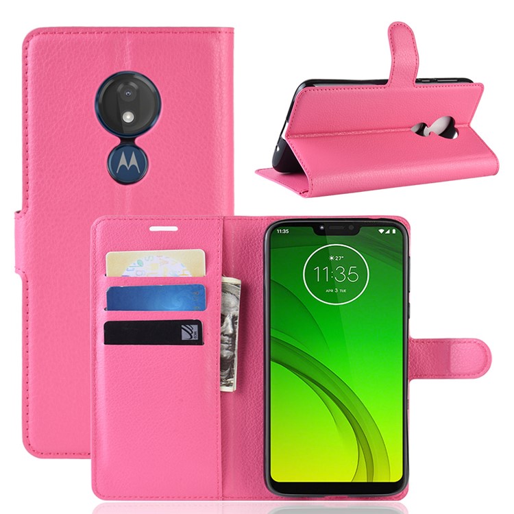 Litchi Skin PU Leather Wallet Stand Phone Cover for Motorola Moto G7 Power (EU Version) - Rose-1