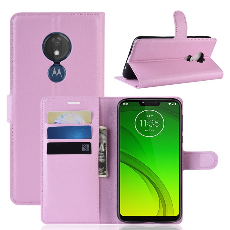 Litchi Skin PU Leather Wallet Stand Phone Cover for Motorola Moto G7 Power (EU Version) - Pink-1