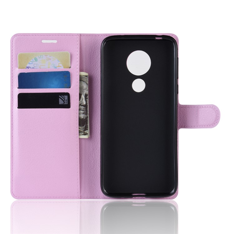 Litchi Skin PU Leather Wallet Stand Phone Cover for Motorola Moto G7 Power (EU Version) - Pink-3
