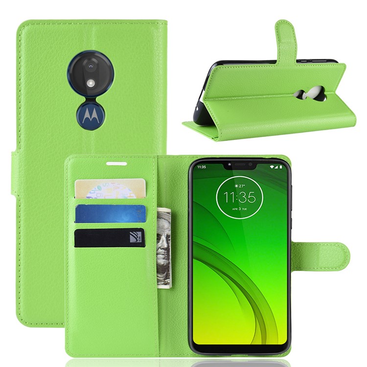 Litchi Skin PU Leather Wallet Stand Phone Cover for Motorola Moto G7 Power (EU Version) - Green-1