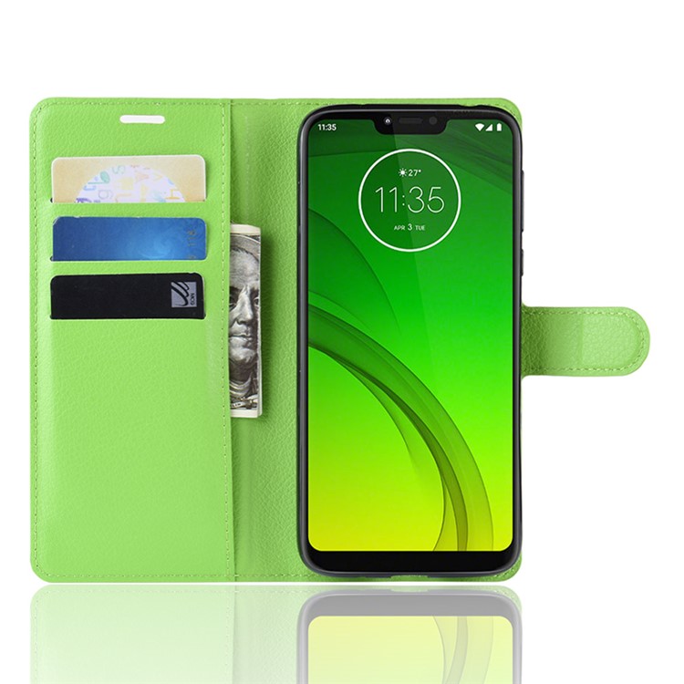 Litchi Skin PU Leather Wallet Stand Phone Cover for Motorola Moto G7 Power (EU Version) - Green-4