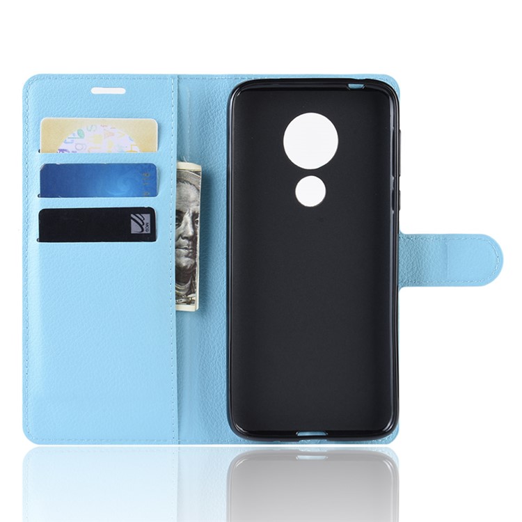 Litchi Skin PU Leather Wallet Stand Phone Cover for Motorola Moto G7 Power (EU Version) - Blue-3