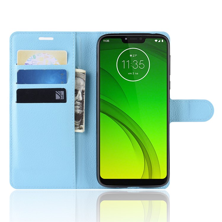 Litchi Skin PU Leather Wallet Stand Phone Cover for Motorola Moto G7 Power (EU Version) - Blue-4