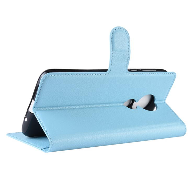 Litchi Skin PU Leather Wallet Stand Phone Cover for Motorola Moto G7 Power (EU Version) - Blue-5