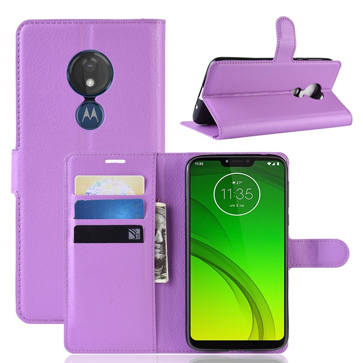 Litchi Skin PU Leather Wallet Stand Phone Cover for Motorola Moto G7 Power (EU Version) - Purple-1