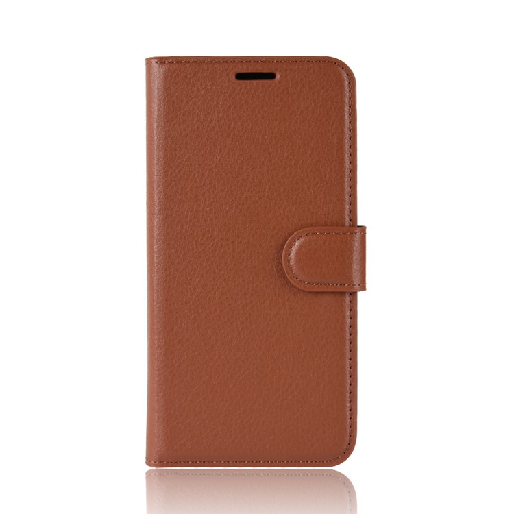 Litchi Piel PU Cartera De Cuero Soporte Del Teléfono Cubierta Para Motorola Moto G7 Poder (versión Eu) - Marrón-2