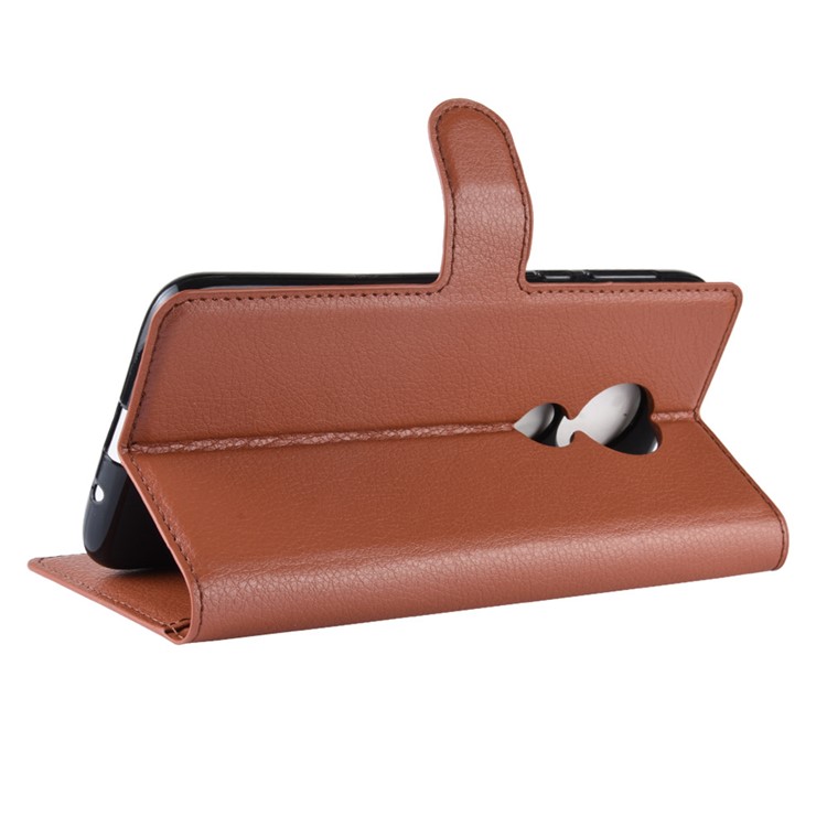 Litchi Piel PU Cartera De Cuero Soporte Del Teléfono Cubierta Para Motorola Moto G7 Poder (versión Eu) - Marrón-5