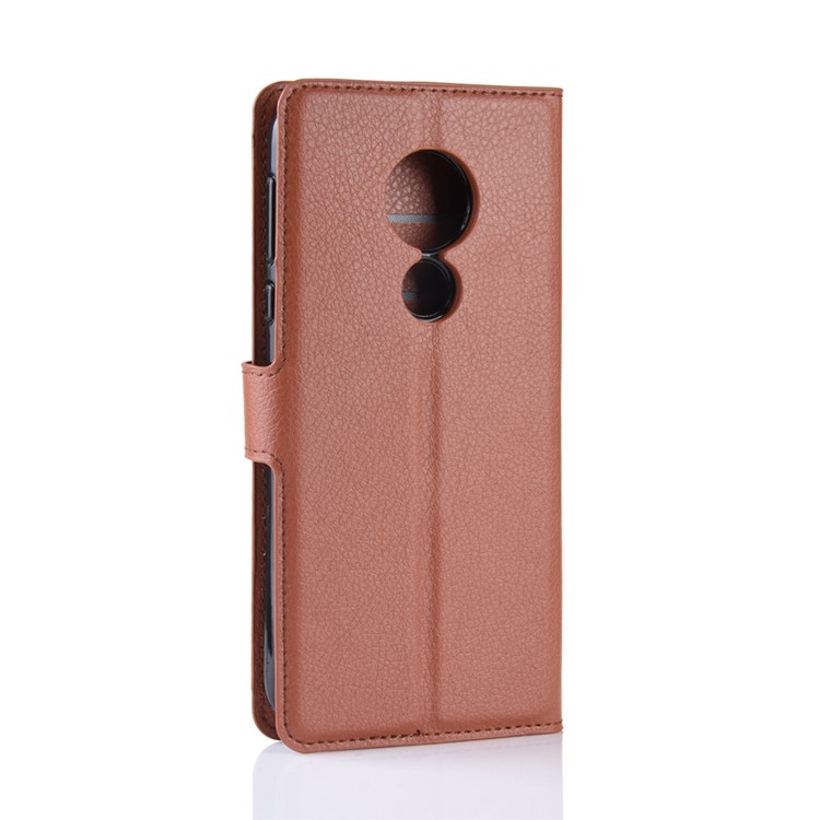 Litchi Piel PU Cartera De Cuero Soporte Del Teléfono Cubierta Para Motorola Moto G7 Poder (versión Eu) - Marrón-6