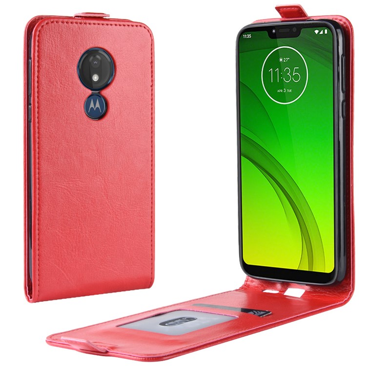 Crazy Horse Vertical Flip PU Leather Case Cover for Motorola Moto G7 Power (EU Version) - Red-1