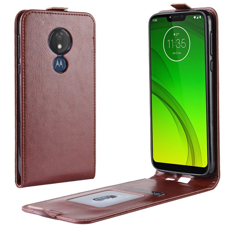 Crazy Horse Vertical Flip PU Leather Case Cover for Motorola Moto G7 Power (EU Version) - Brown-1