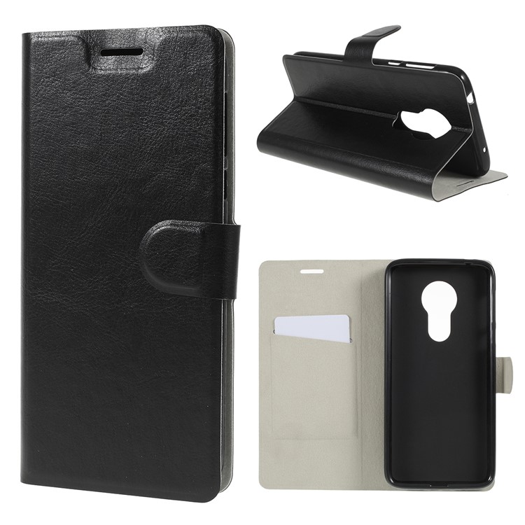 Crazy Horse Leather Stand Case with Card Slot for Motorola Moto G7 Power (EU Version) - Black-1