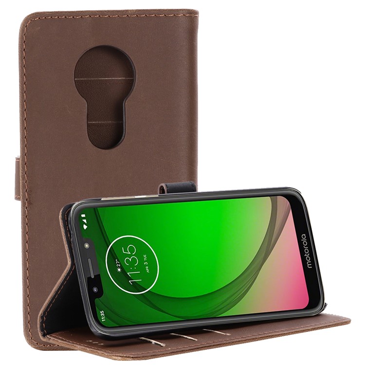 Crazy Horse Vintage Leather Wallet Cover for Motorola Moto G7 Play (EU Version) - Coffee-5