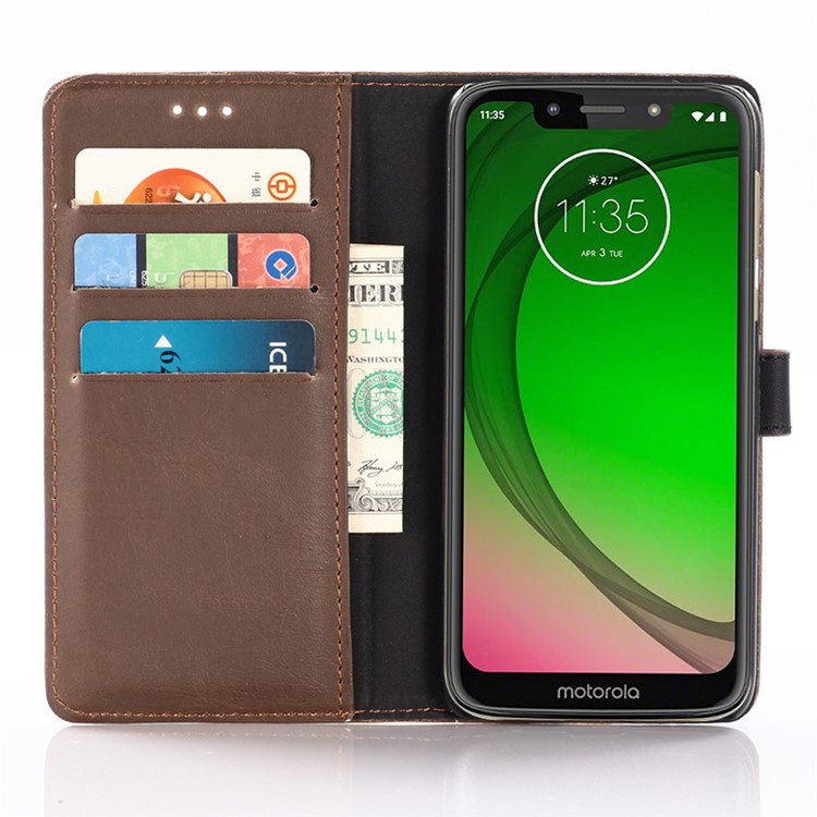 Crazy Horse Vintage Leather Wallet Cover for Motorola Moto G7 Play (EU Version) - Coffee-6