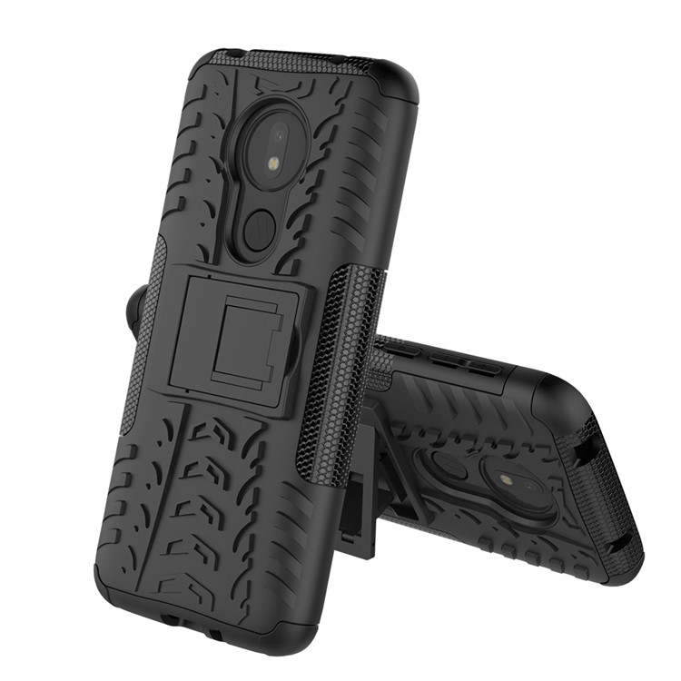 Fall Tire Kickstand PC + TPU Hybrid Protection Case Para Motorola Moto G7 Power (versión Estadounidense) - Negro