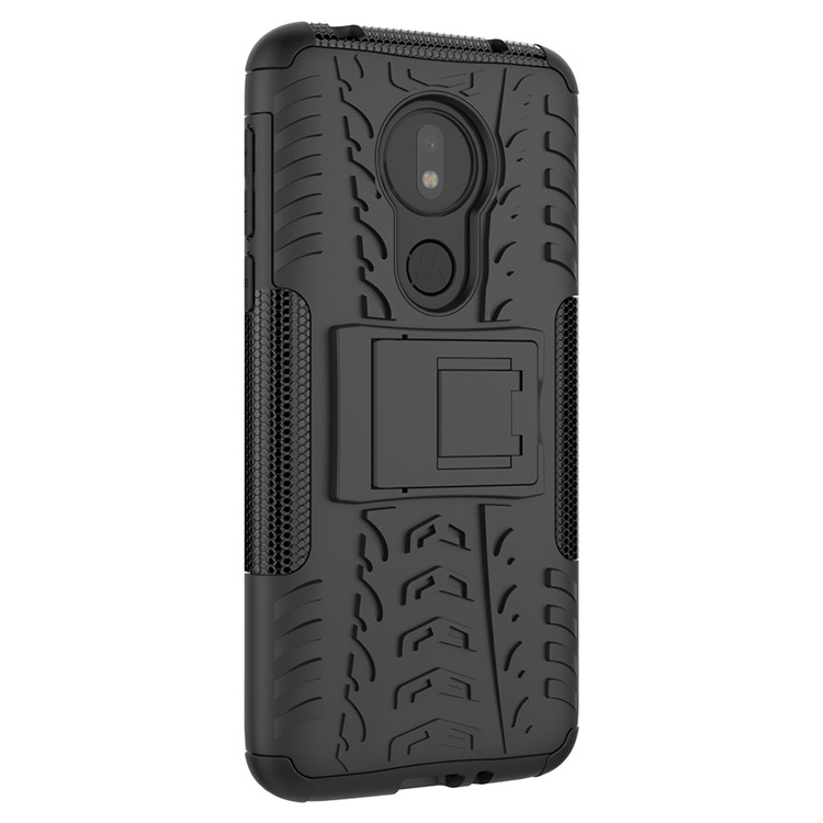 Fall Tire Kickstand PC + TPU Hybrid Protection Case Para Motorola Moto G7 Power (versión Estadounidense) - Negro